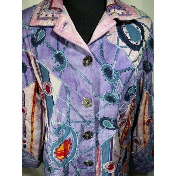 VINTAGE Indigo Moon Funky Retro Jacket Womens Medium Embroidered Embellishments - Picture 3 of 7